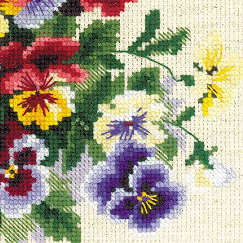 Image of RIOLIS - Pansy Medley 1516, Floral Cross Stitch Kits 7,87 inch x7,87, Cross Stitch for Beginners & Advanced, Crossstitching Kits Adult, Counted Stitching Kits, Flowers Embroidery Kit