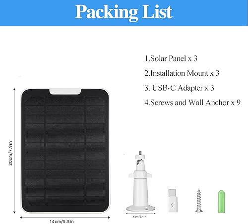 Miniatura 9 de Panel solar mejorado de 5 V 6 W para cámara de seguridad, compatible con Eufycam 2C2C Pro22 ProE20E40E, fuente de alimentación continua con puerto