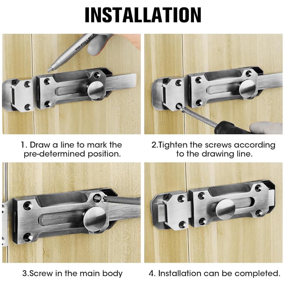 Door Bolts for Internal Doors 3 Inch Bedroom Door Lock & Patlock for Patio Doors 2 Pack Polished Chrome Gate Latch - Image 4