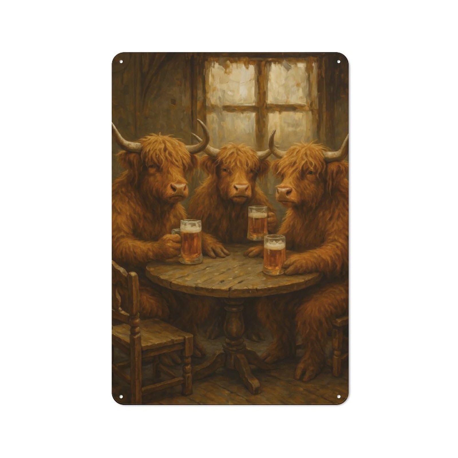 Junmoney Cows Drinking Beer At A Table Retro Tin Wall Plaque 30X20cm Featuring For Garage Wall, New Home Wall Decor For People Furnishing A Garage