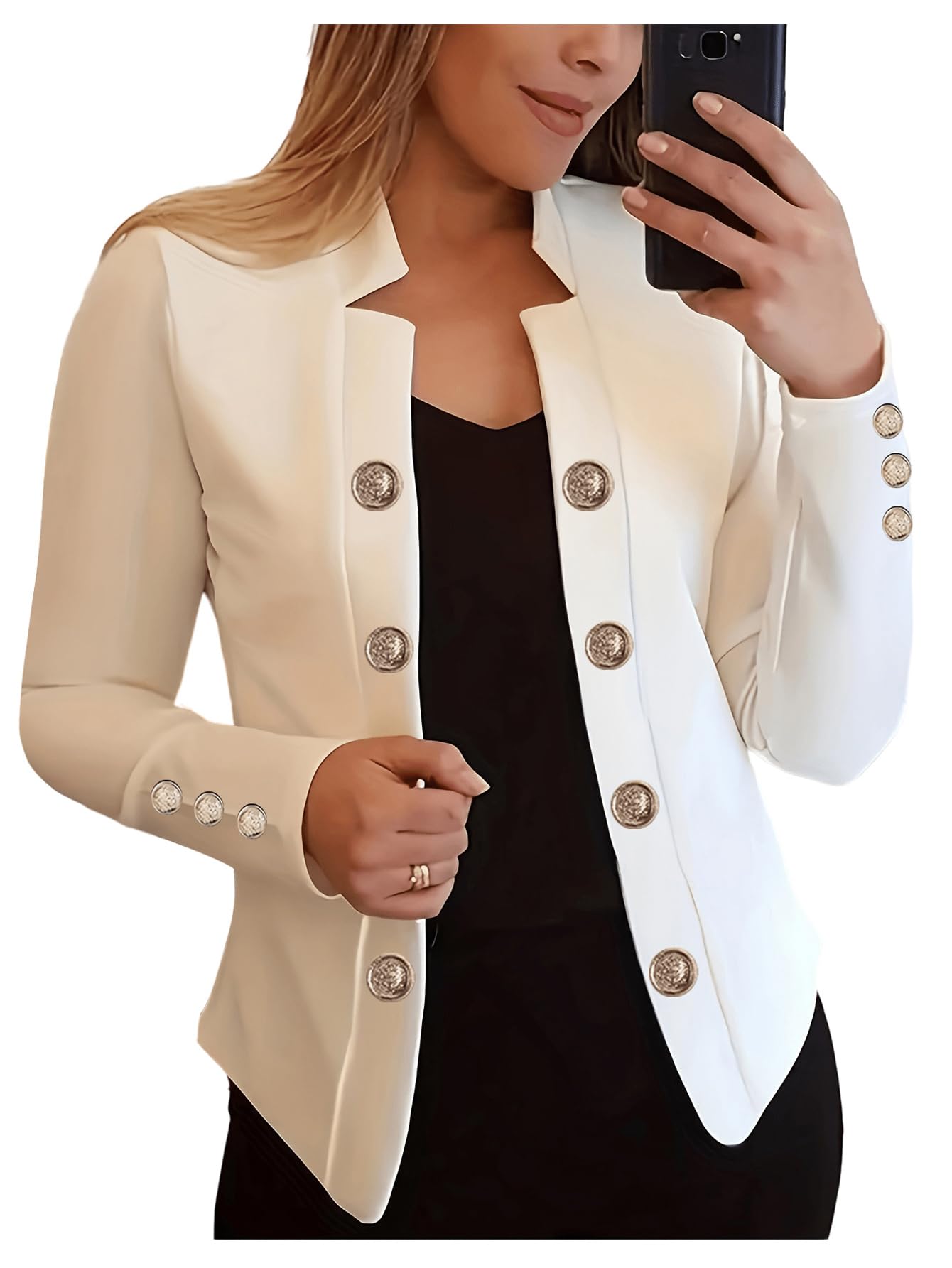 GORGLITTER Womens Button Down Long Sleeve Blazer Work Office Business Blazer Jackets Outerwear
