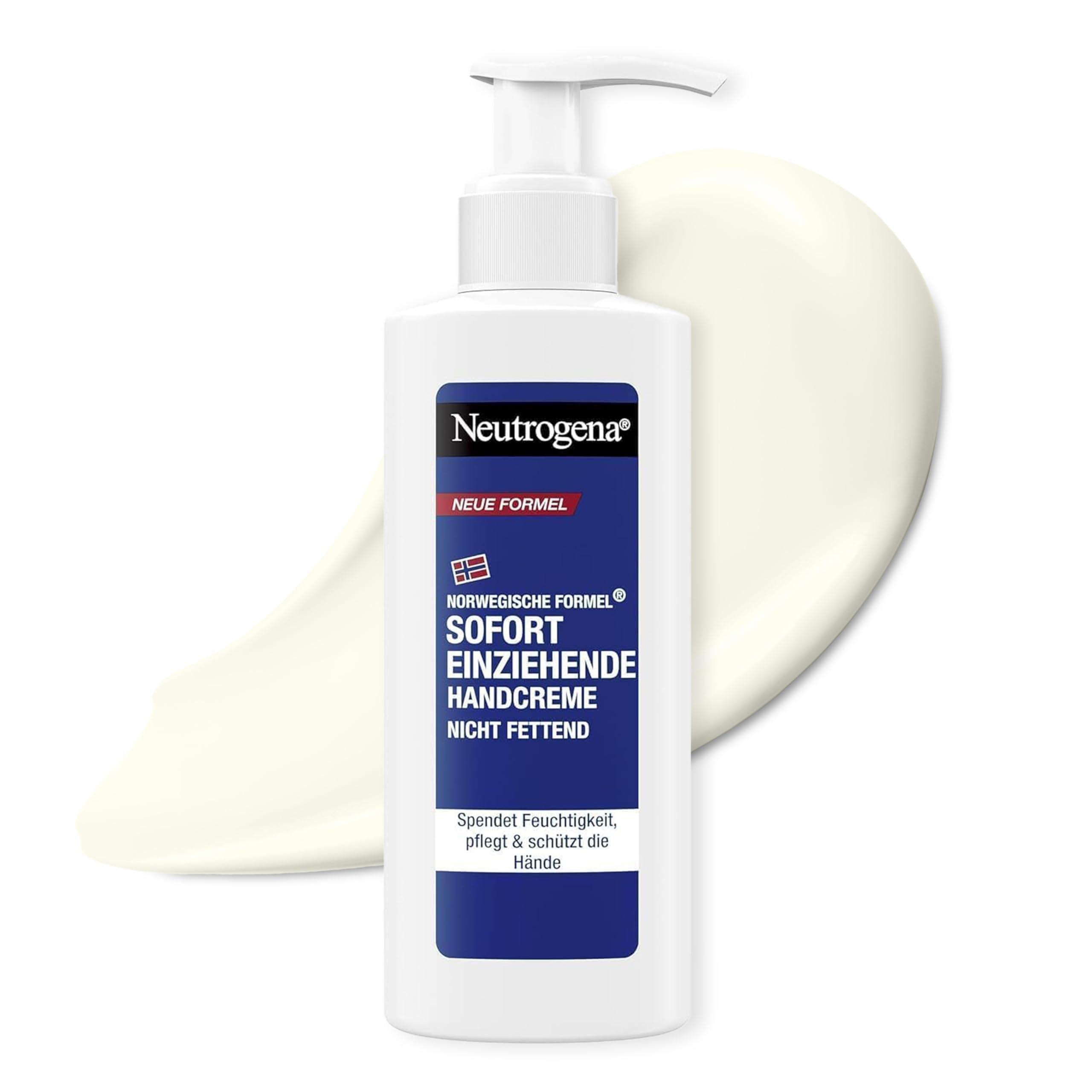 Neutrogena Sofort einziehende Handcreme, leichte und nicht fettende Feuchtigkeitscreme mit Glycerin + Vitamin E bei trockenen, rissigen Händen, im praktischen Handcreme Spender 150 ml
