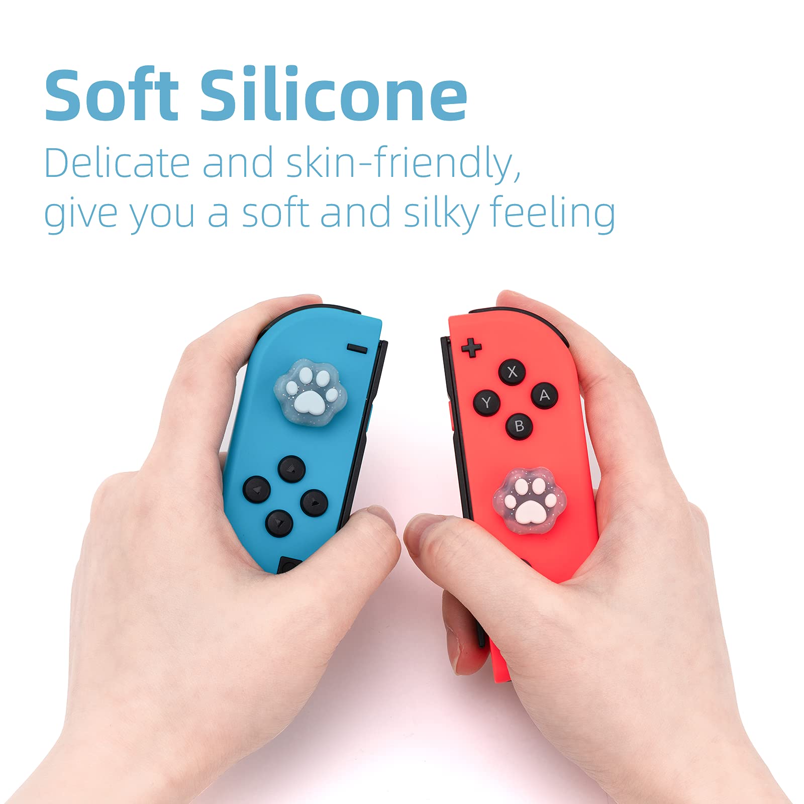 GeekShare Cat Paw Shape Thumb Grip Caps Soft Silicone Joystick Cover Compatible with Switch/OLED/Switch Lite,4PCS (Pink & Blue)