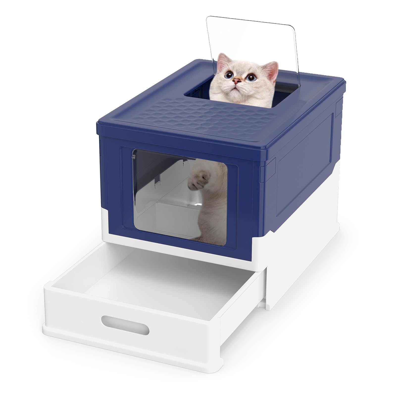 COSTWAY Lettiera per Gatti Pieghevole, Toilette per Gatti Chiusa con Ingresso Frontale e Uscita con Coperchio Ribaltabile, Vaschetta a Cassetto per Gatti Piccoli e Medi sotto 10 kg (Blu)