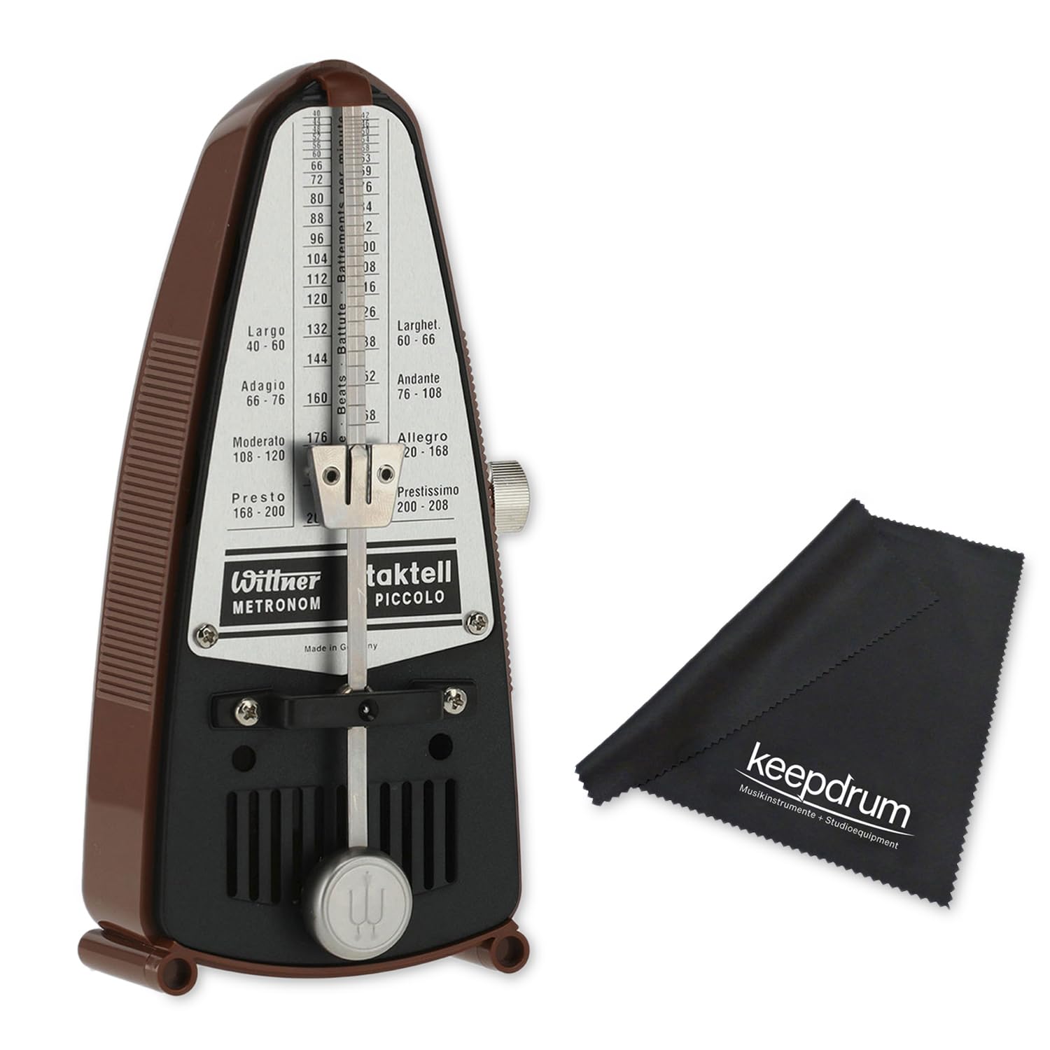Wittner mechanisches Metronom 831 Taktell Piccolo Mahagoni-Braun mit keepdrum Mikrofasertuch