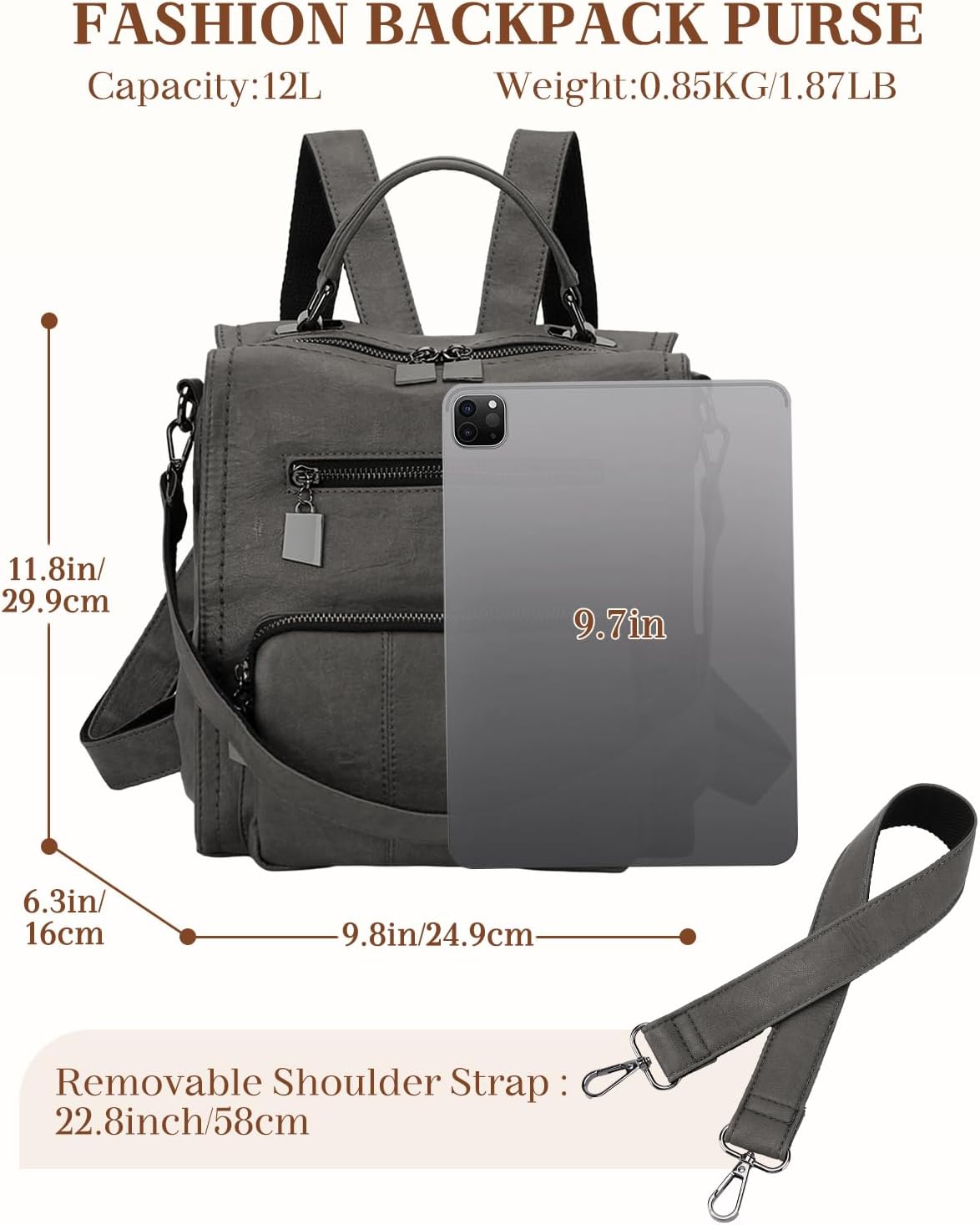 RAVUO Backpack Purse for Women, Fashion Leather Handbags Designer Convertible Satchel Ladies Shoulder Bag 3 Ways to Carry - Image 2