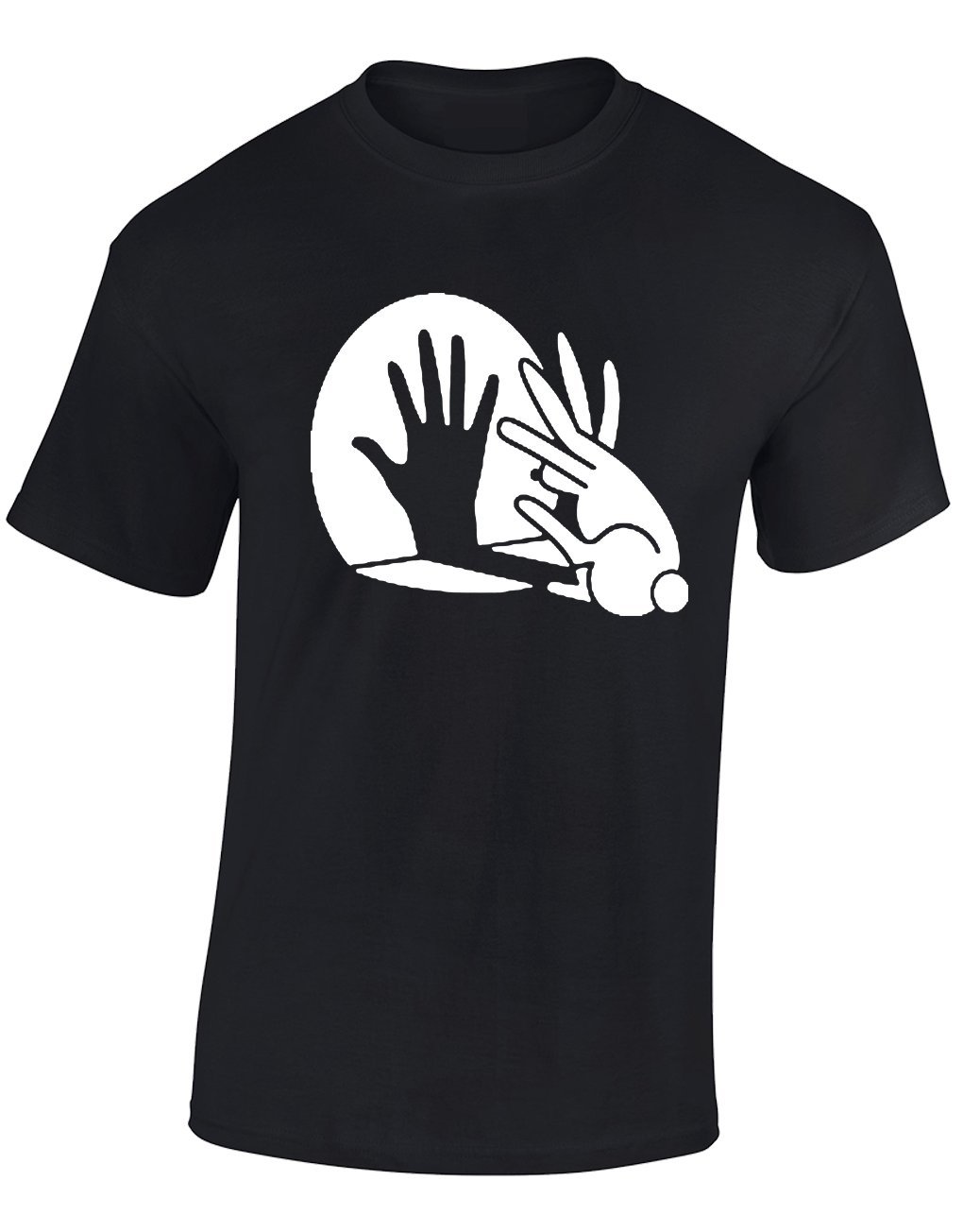 Crown Designs Rabbit Hand Shadow Puppet Funny Cool for Men & Teenagers T-Shirts Tops - Black/Small