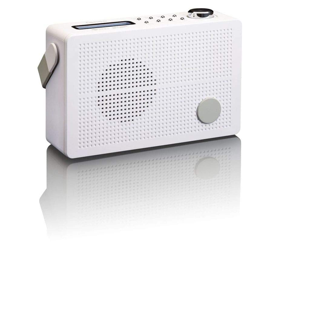 أمام view of the Lenco PDR-030 DAB+/FM Portable Digital Radio, showing the display, control buttons, and volume knob.