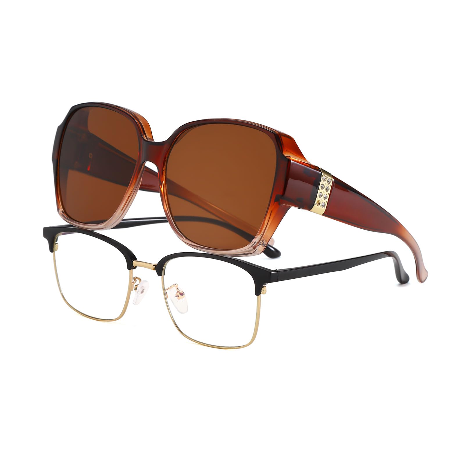 YAMEIZE Stilvolle Kleidung Überzieh Sonnenbrillen für- Damen Herren Vintage UV400 Schutz Rechteck Tragen Über Überbrille Fahren Im Freien