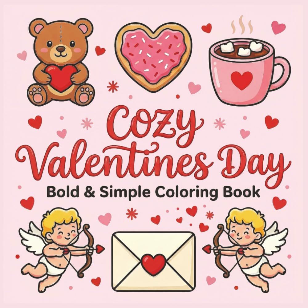 Cozy Valentines Day: Sweet, Love Inspired Bold and Easy Coloring Book For Adults And Teens, Fun Hygge Vibes for Relaxation And Stress Relief