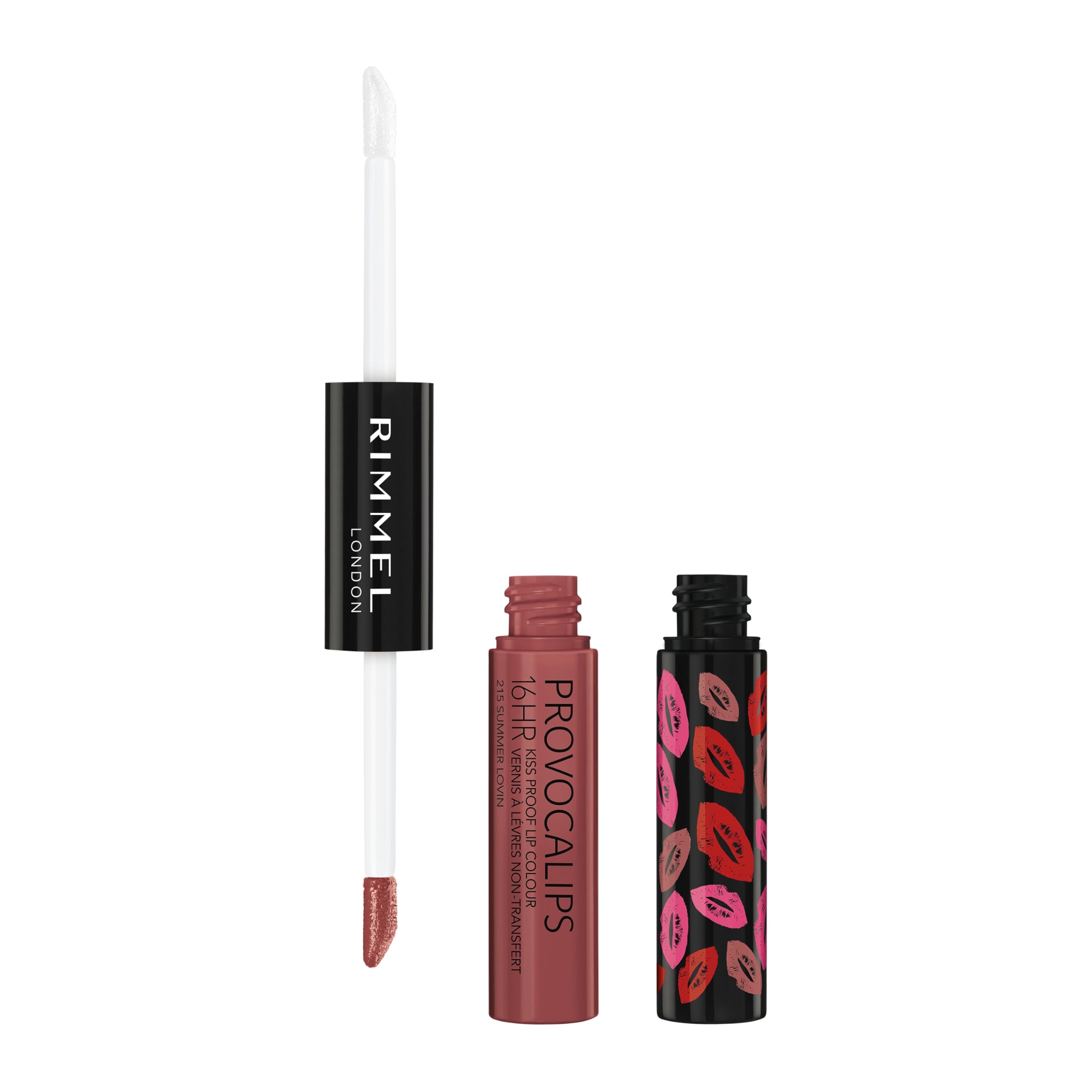 Rimmel London Provocalips 16hr Kiss-Proof Lip Color - Two-Step Liquid Lipstick to Lock in Color and Shine - 215 Summer Lovin, .14 fl.oz.