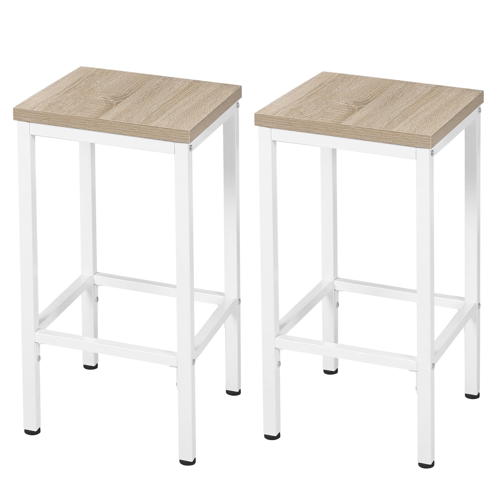 EUGAD Juego de 2 Taburete de Bar, Taburetes Altos Cocina, Asiento Cuadrado, para Bar, Cocina y Comedor, Madera y Metal, Roble Claro