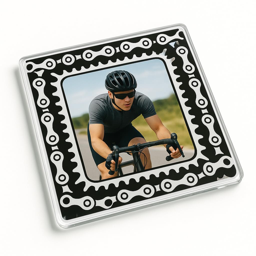 The Plum Penguin Cycling Acrylic Coaster Gift With Chain Reaction Design - Dynamic Photo Frame Home Decor For Adventure Lovers