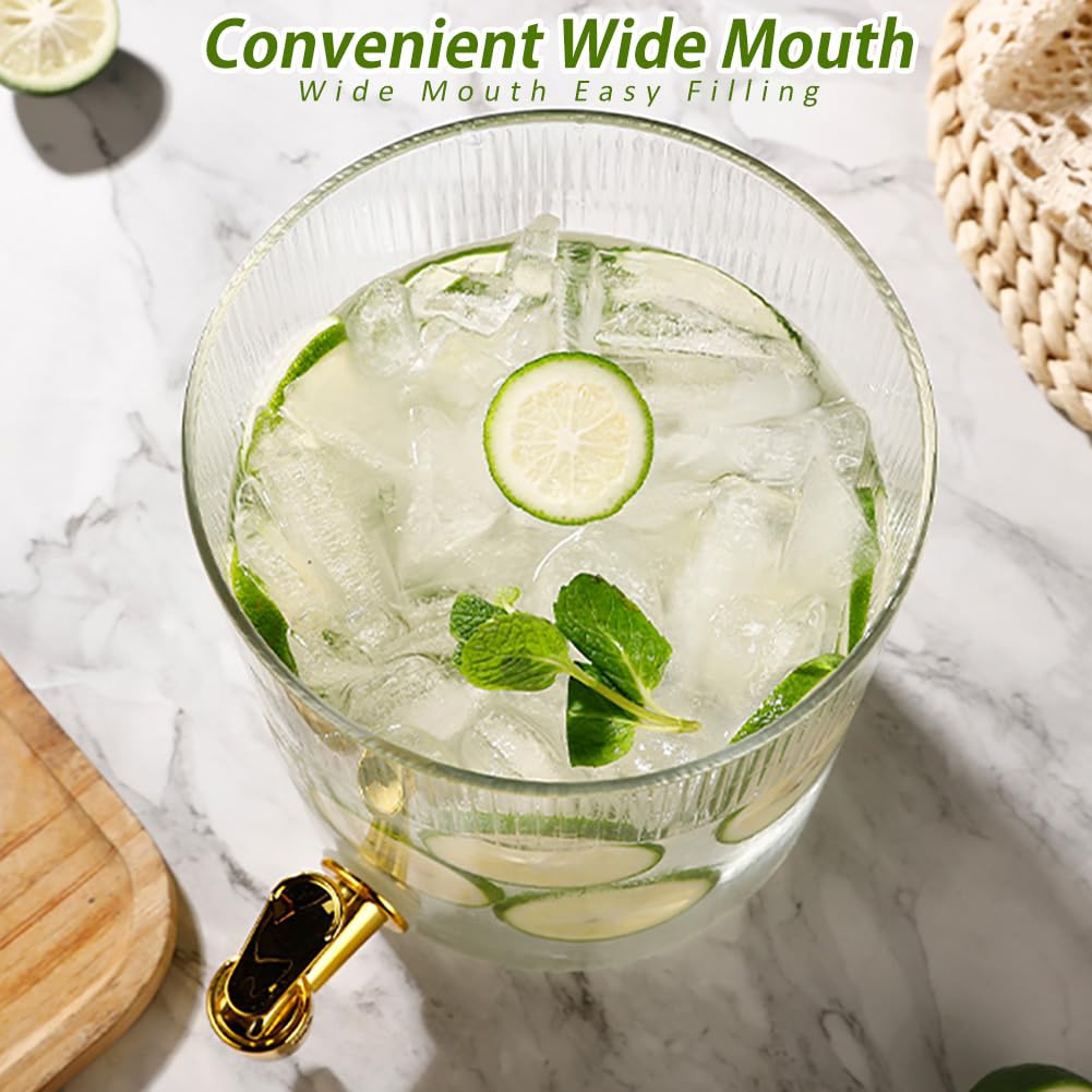 Dispensador de bebidas de 3 litros con tapa de vidrio y espiga a prueba de fugas, dispensador de bebidas de gran capacidad para fiestas y uso diario, boca ancha para un fácil llenado, incluye 4 l