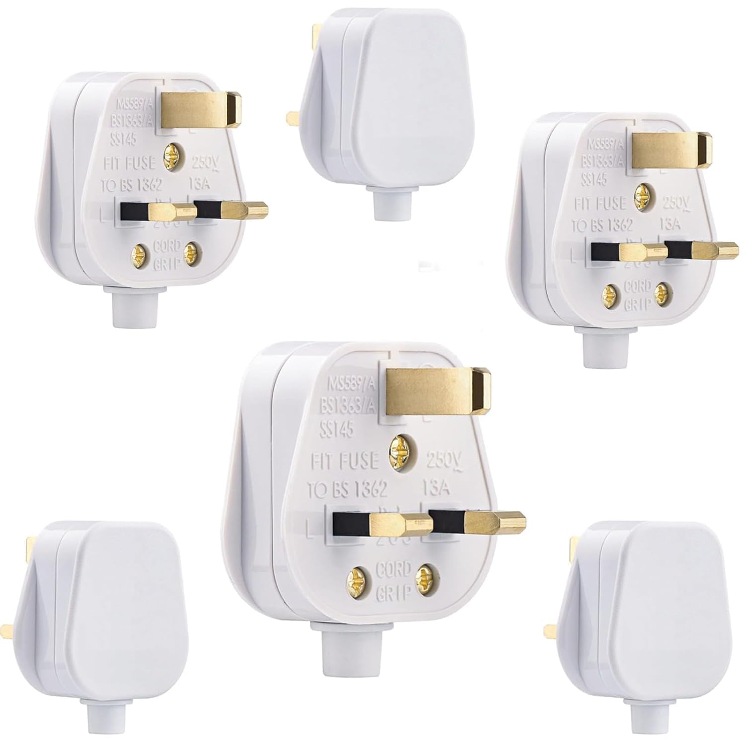 PLUSHA UK 3 Pin Plug, Fused Plug, Rewireable 3 Pin Plug UK with Cord Grip Heavy Duty 13 Amp White Electrical Main Plugs for Home, Office, Appliances Pack of 3