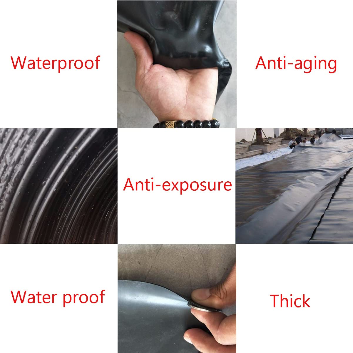 Rivestimento per laghetto in polietilene resistente, 1 x 8 m, per giardino, cortile, cascata e acqua, in gomma nera resistente, ideale per laghetti, piante acquatiche e paesaggistica