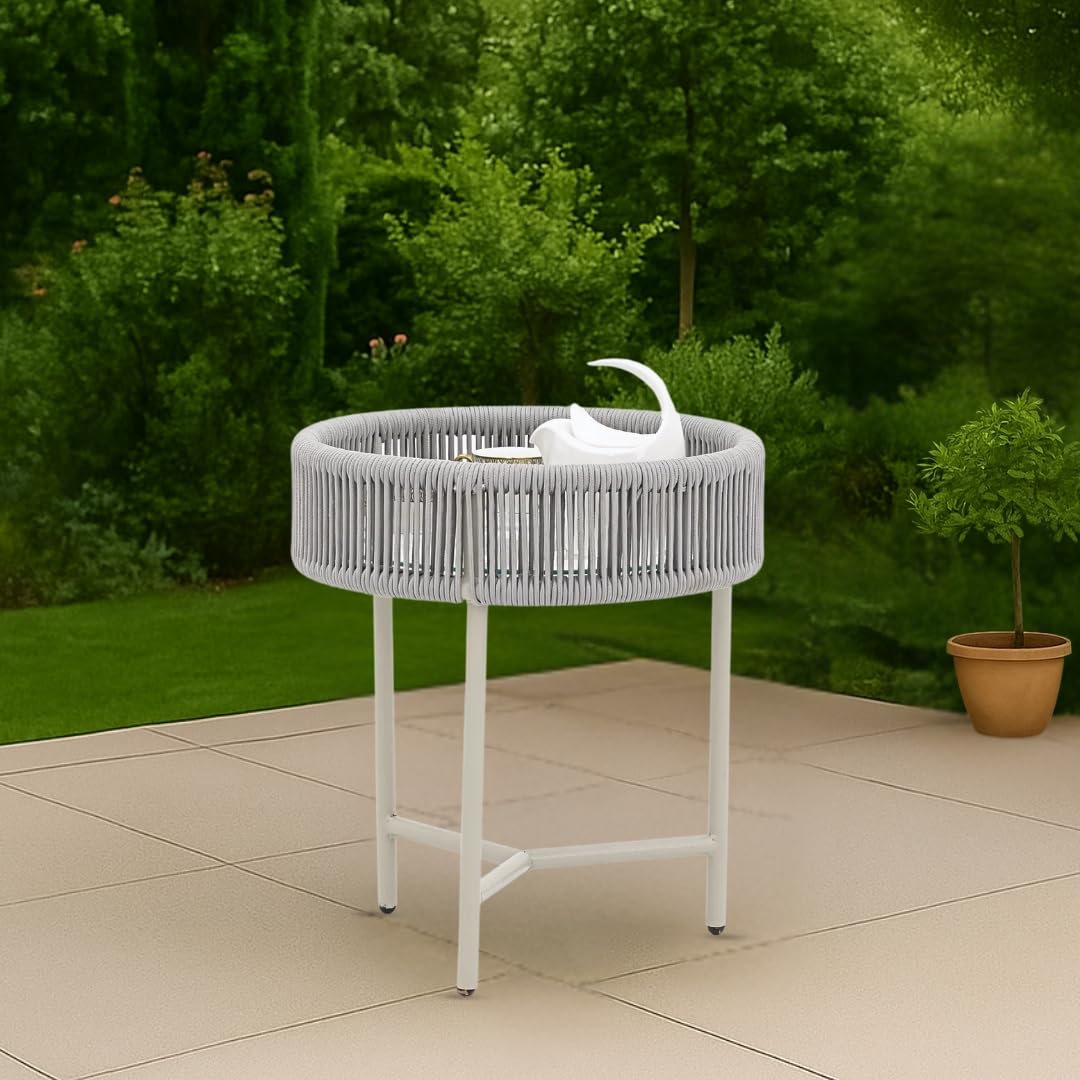 Royaloak Genting Malaysian Aluminium Outdoor Table | Hand-Woven Rope and Tempered Glass Top | Rust-Resistant Garden Table | Contemporary Outdoor Coffee Table for Balcony, Terrace and Garden-image-45