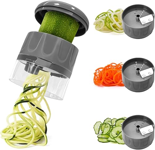 Miniatura 10 de 3 en 1 espiralizador de verduras, cortador ajustable para noodles de calabaza y zanahoria, cortador en espiral para pepino, herramienta de cocina