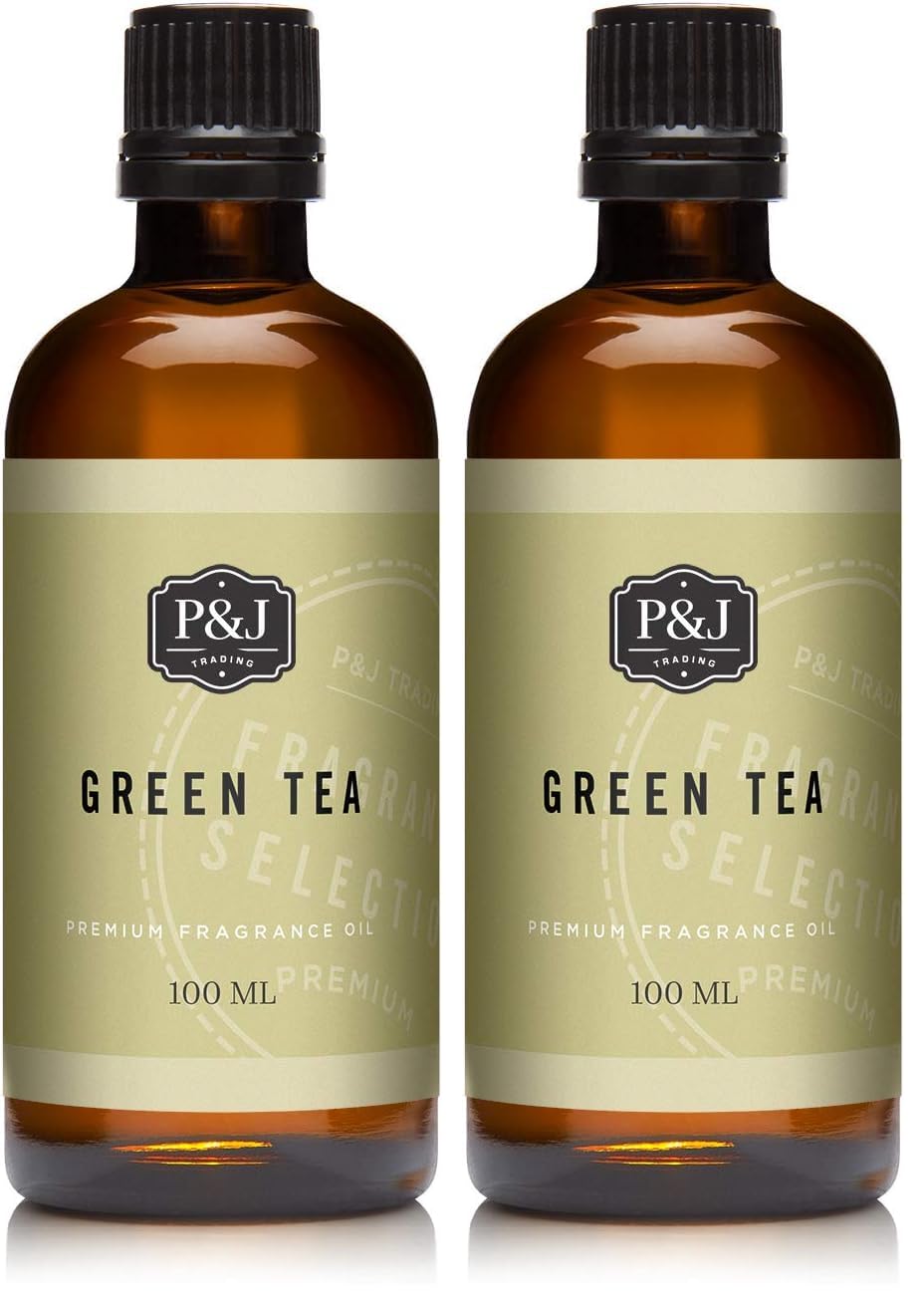 P&amp;J Fragrance Oil - Green Tea 100ml - Candle Scents, Soap Scents, Diffuser Oil, Fresh Scents (Pack of 2)