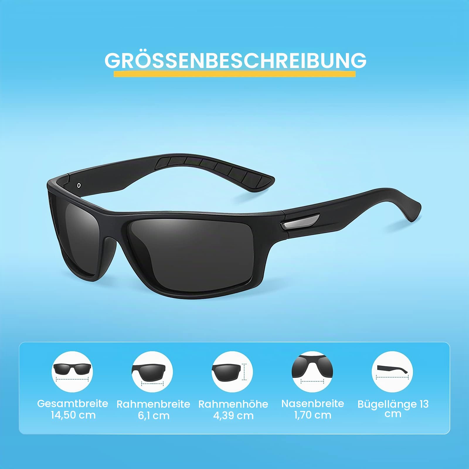Sport Sonnenbrille Herren Polarisierte Sportbrille für Herren Damen zum Angeln Fahrrad Golfen Laufen UV400 Schutz