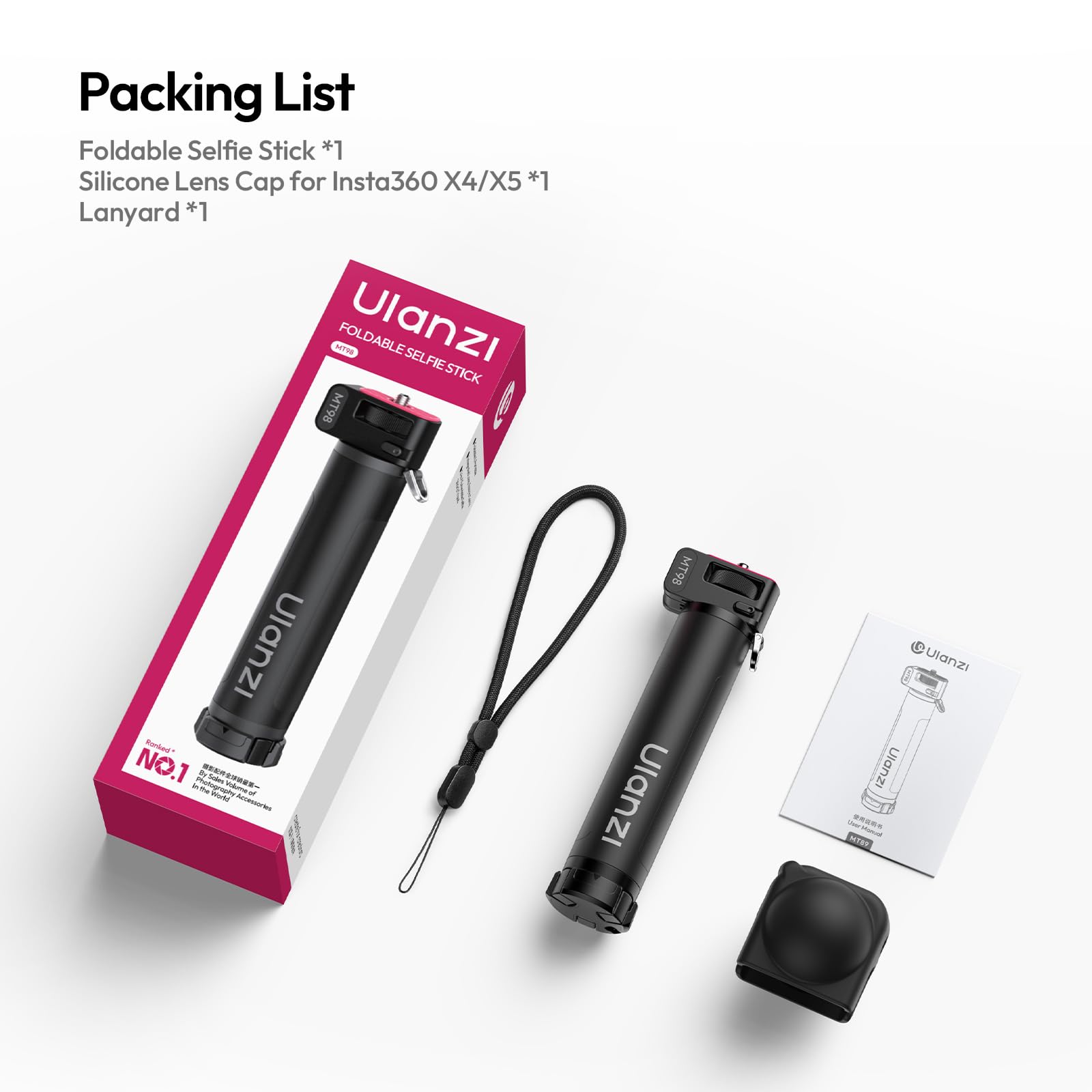 Ulanzi MT98 Kijek do selfie do Insta360 X4/X5, 57 cm, drążek przedłużający 1/4", wysuwany uchwyt 2 w 1, podróżny kijek do selfie, mini statyw do DJI Osmo Pocket 3 4