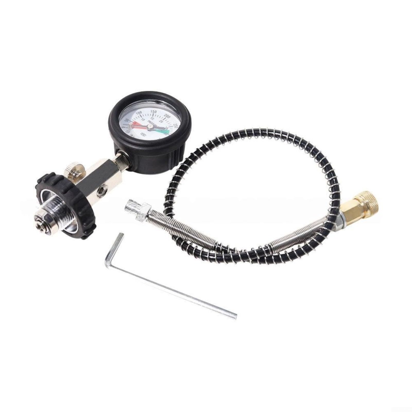 Manometro a cilindro DIN per immersioni subacquee, connettore G5/8-14, 400 bar/5000 psi, tubo da 50 cm, luminoso per quadranti per controlli di manutenzione e pre-riempimento
