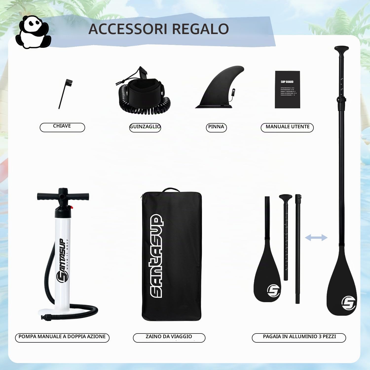 Tavola gonfiabile per bambini 2,4 m con panda antiscivolo pompa a mano