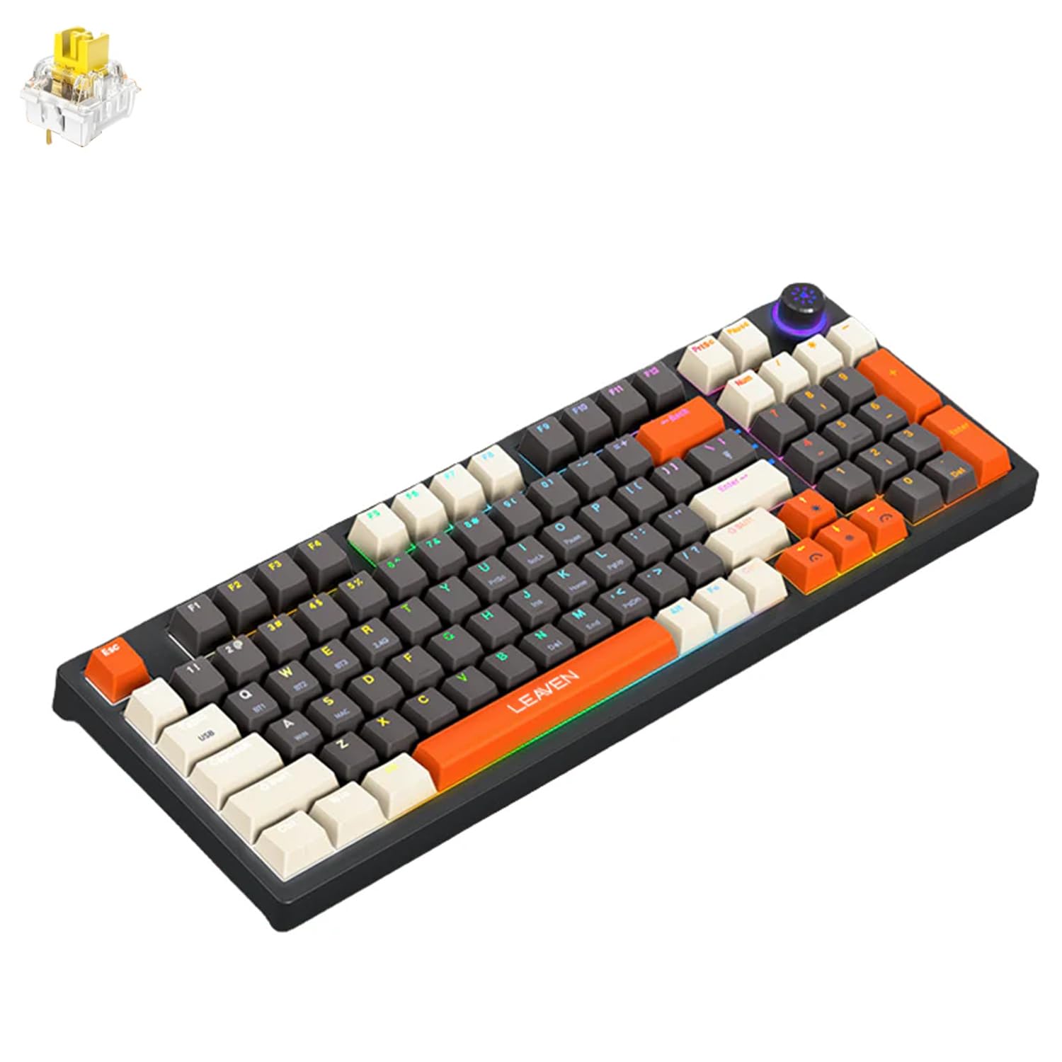 XV RGB Mechanical Gaming Keyboard | Wireless Tri-Mode(2.4G/Bluetooth/Type C)| 96Keys Compact Wireless keyboard | Red Switch| Computer Keyboard |Two-Tone (Orange - Yellow Switch)