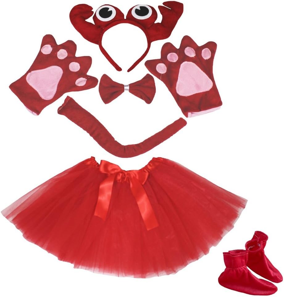Petitebelle Cangrejo Diadema Bowtie Zapatos Guante Cola Traje 6pc Tutu para Girl Un tamaño Rojo