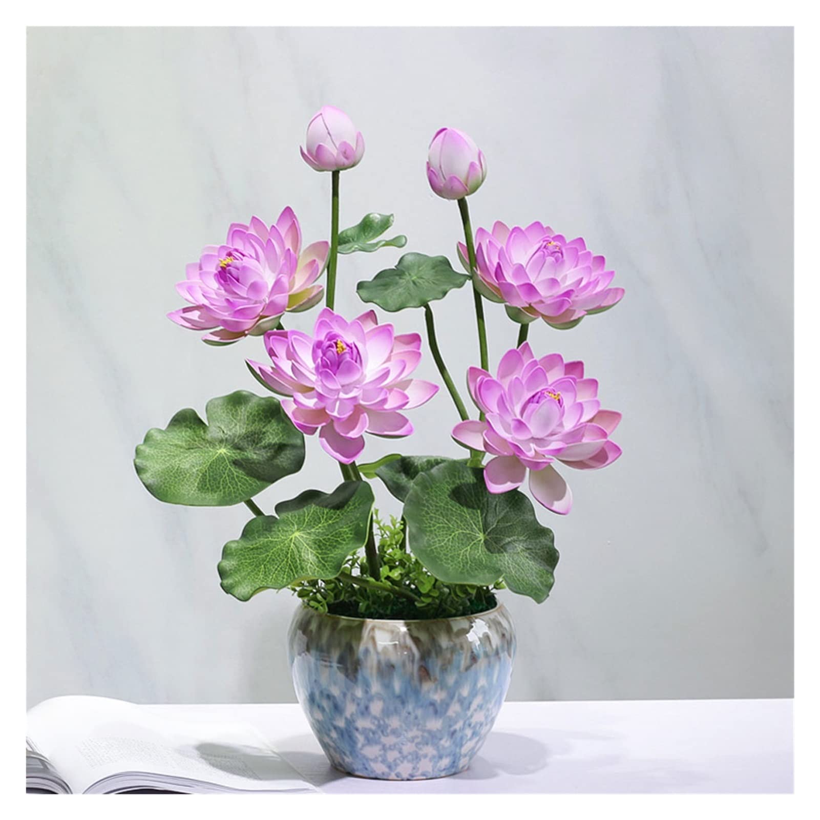Sztuczne Kwiaty w Wazonie Sztuczne kwiaty z ceramicznym wazą, fałszywy prawdziwy dotyk sztuczne kwiaty lotosu dla domu dekoracji wesele ślubnej Sztuczne Kwiaty do Domu (Color : B, Size : 54cm)
