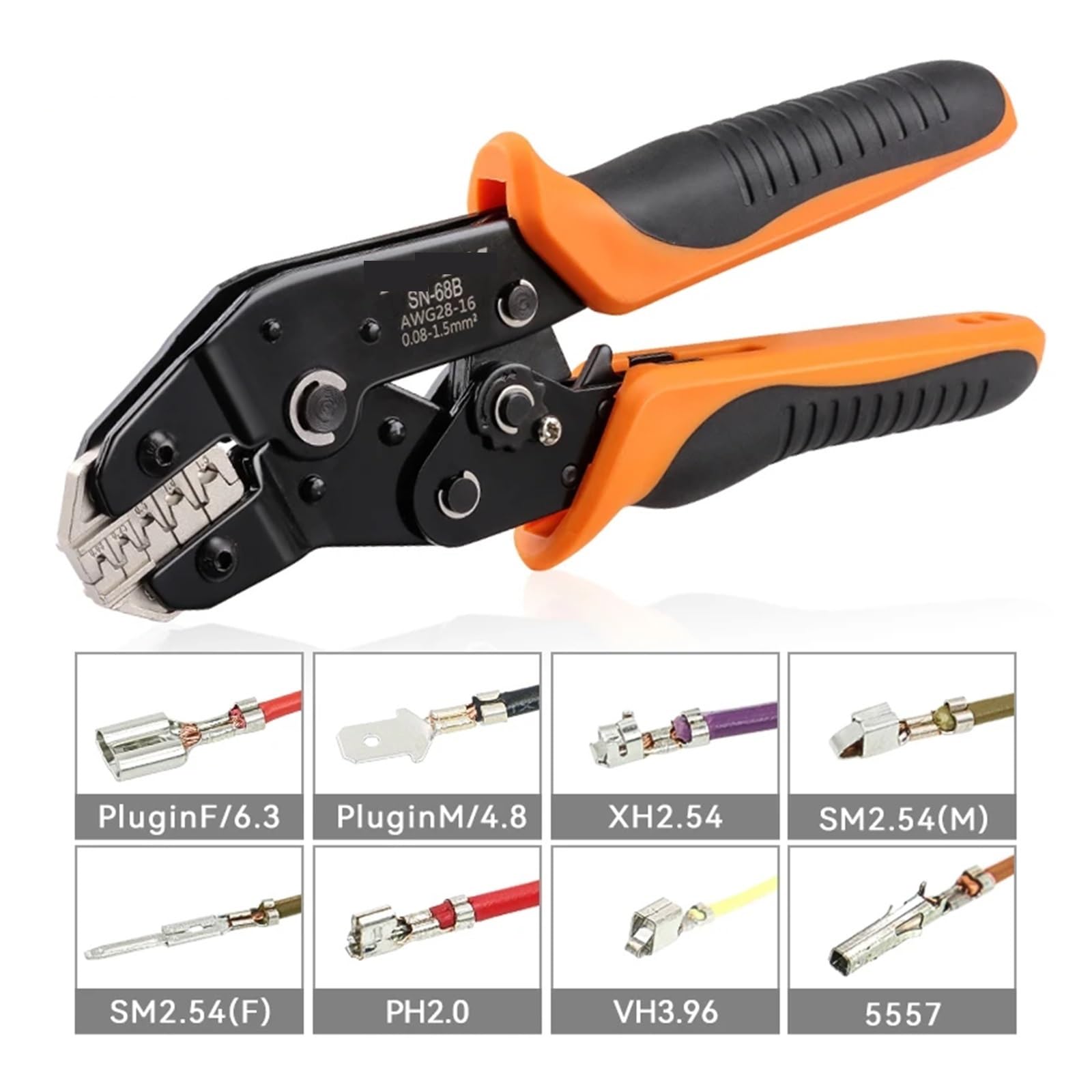 Pinza crimpatrice a cricchetto con ganascia 8B for JST MOLEX a canna aperta, non isolata, terminali a testa, connettori coassiali solari(SN-68B 5JAW)