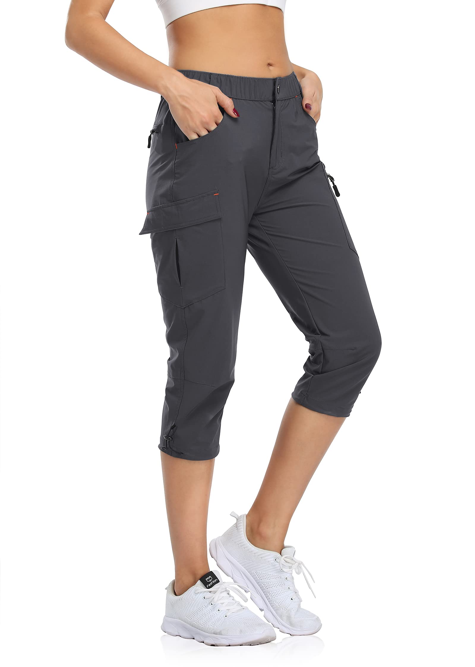 Flewolch Women's Capri Pants Lightweight Outdoor Cargo Hiking Capris Quick Dry UPF 50 with Zipper Pockets
