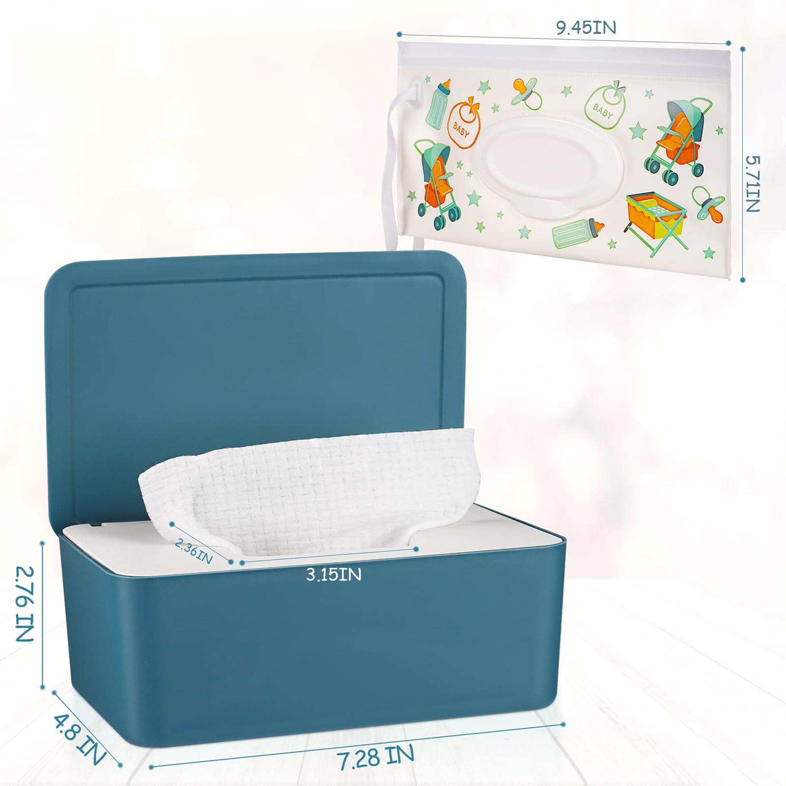 Toallitas dispensadoras para pañales, toallitas, funda para pañales, mantiene toallitas frescas con tapa (azul)