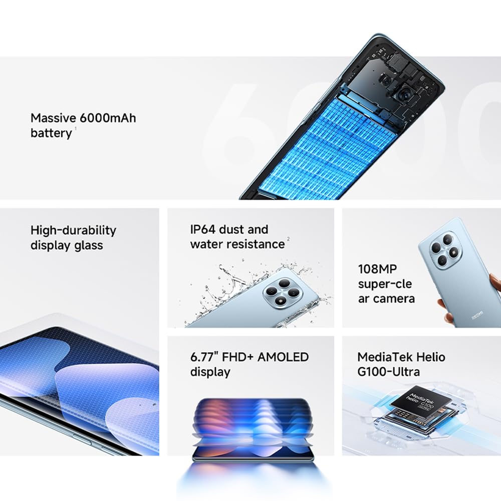 XIAOMI REDMI Note 15 8GB+256GB,Smartphone 6.77" AMOLED 120Hz,MTK G100-Ultra,108MP+20MP, 6000mAh,Charge Turbo 33W,Vert(sans Chargeur Inclus)