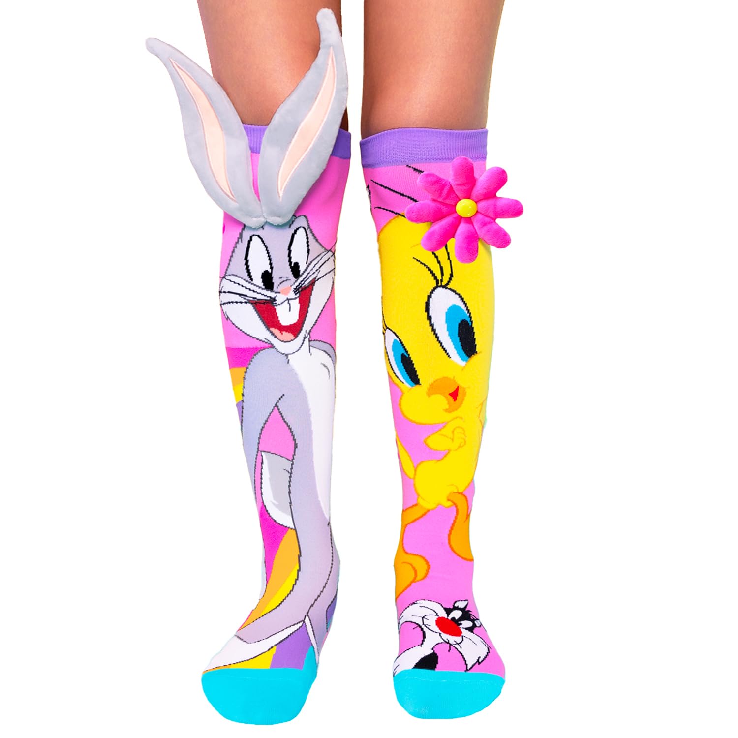 Madmia Looney Tunes Tweety & Bugs skarpety: kolorowe skarpety z aplikacjami 3D, dla dzieci i dorosłych w wieku od 6 do 99 lat (29012 mm), kolorowy, 6-99