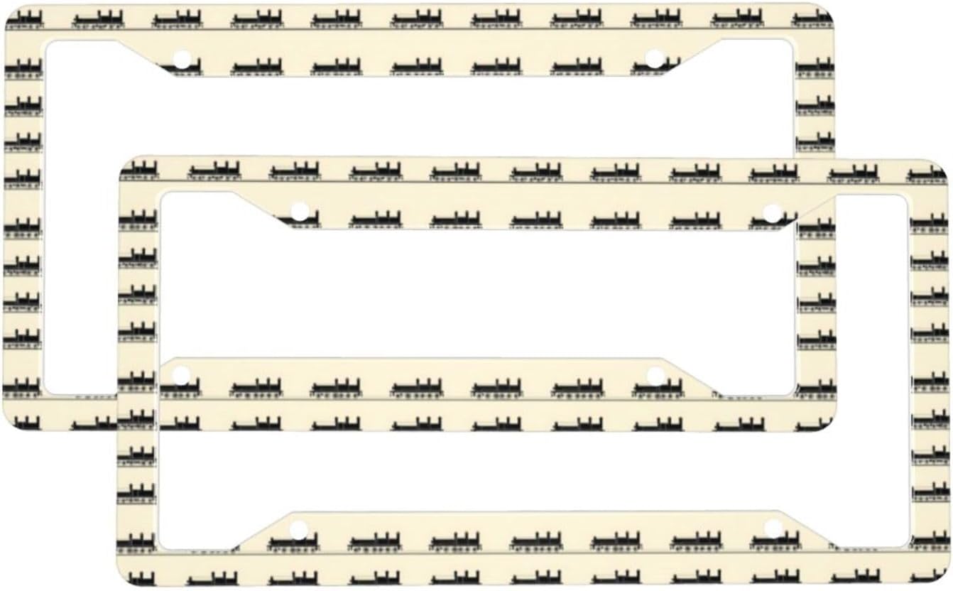 2 Pcs Car License Plate Frames for Women Men – Vintage Minimalist Train Print Solid Aluminum License Plate Cover for Car Accessories with Fasteners