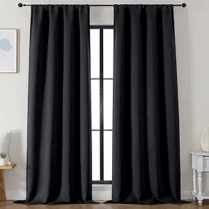 Simplebrand Ava Halloween Black Blackout Curtains for Bedroom 96 Inches Long 2 Panels, Solid Thermal Insulated, Energy Saving Living Room Window Treatment Curtains Blackout Drapes, W50 x L96 Inch