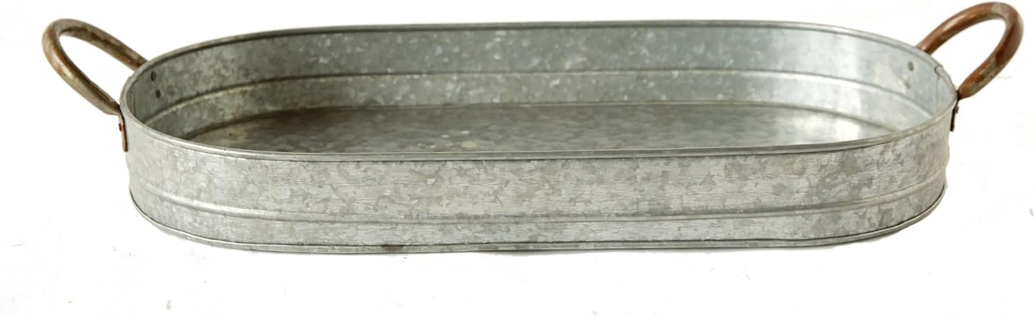Oval Galvanized Iron Serving Tray with Handles