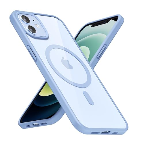 LoeoeL for iPhone 12 Pro/ 12 Case Clear Mag Safe, Ultra Thin Slim Cover Magnetic Compatible with Magsafe Phone Case for Women Men Girl, Cute Soft TPU Silicone & Transparent Hard Plastic, Light Blue