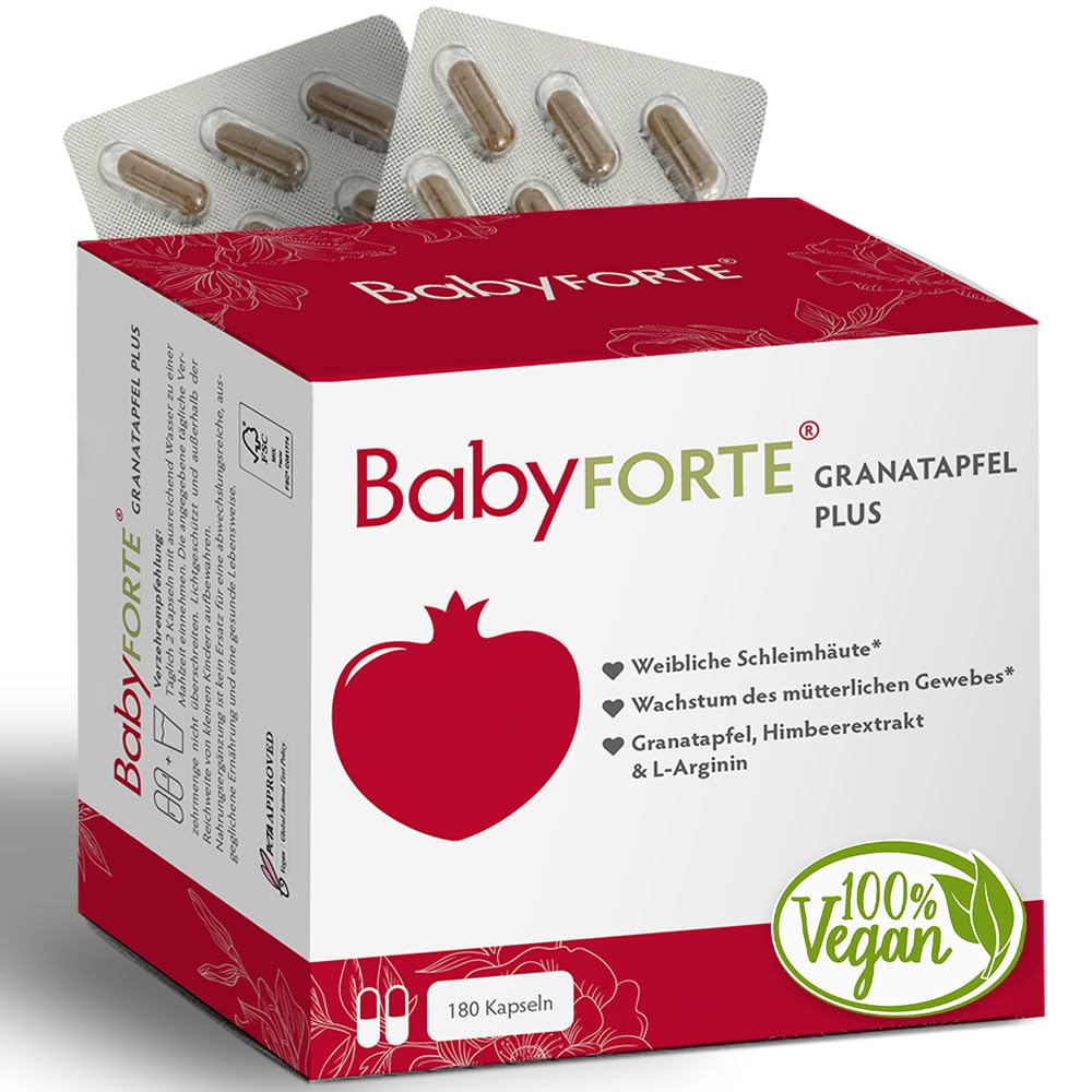 BabyFORTE Granatapfel Plus | vegan | für Schleimhäute | Granatapfel Extrakt & Himbeer | 180 Kapseln