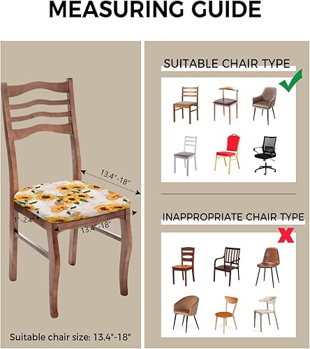 Miniatura 3 de Scominoc Juego de 4 fundas de asiento de girasol para sillas de comedor, fundas elásticas florales de cojín para sillas de comedor, extraíbles y