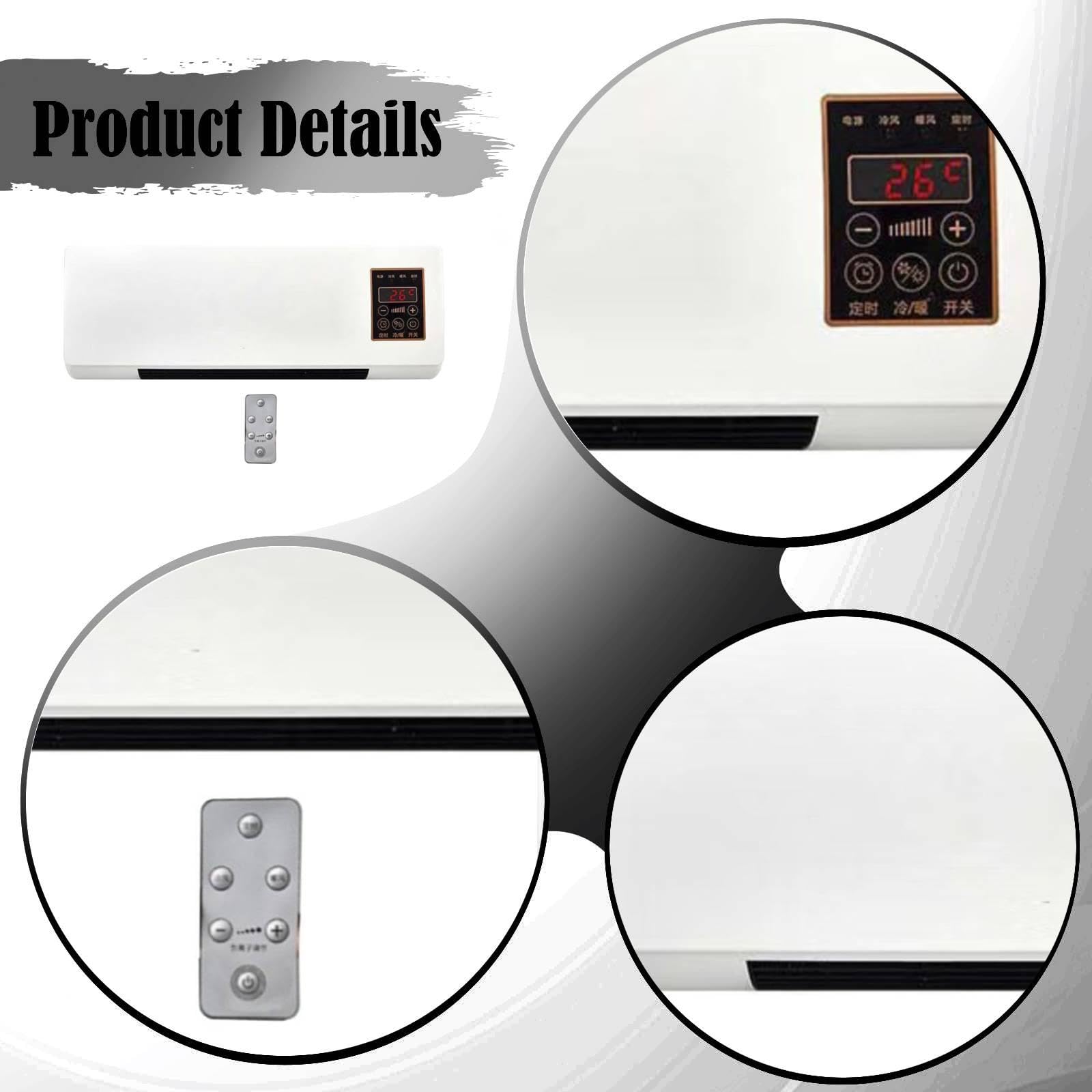 MagiDeal 1800W 2 en 1 Ventilador de Aire Acondicionado de Pared Mini Ventilador Portátil con Función de Refrigeración y Calefacción, Calefactor Inteligente Silencioso con Control Remoto y Temporizador