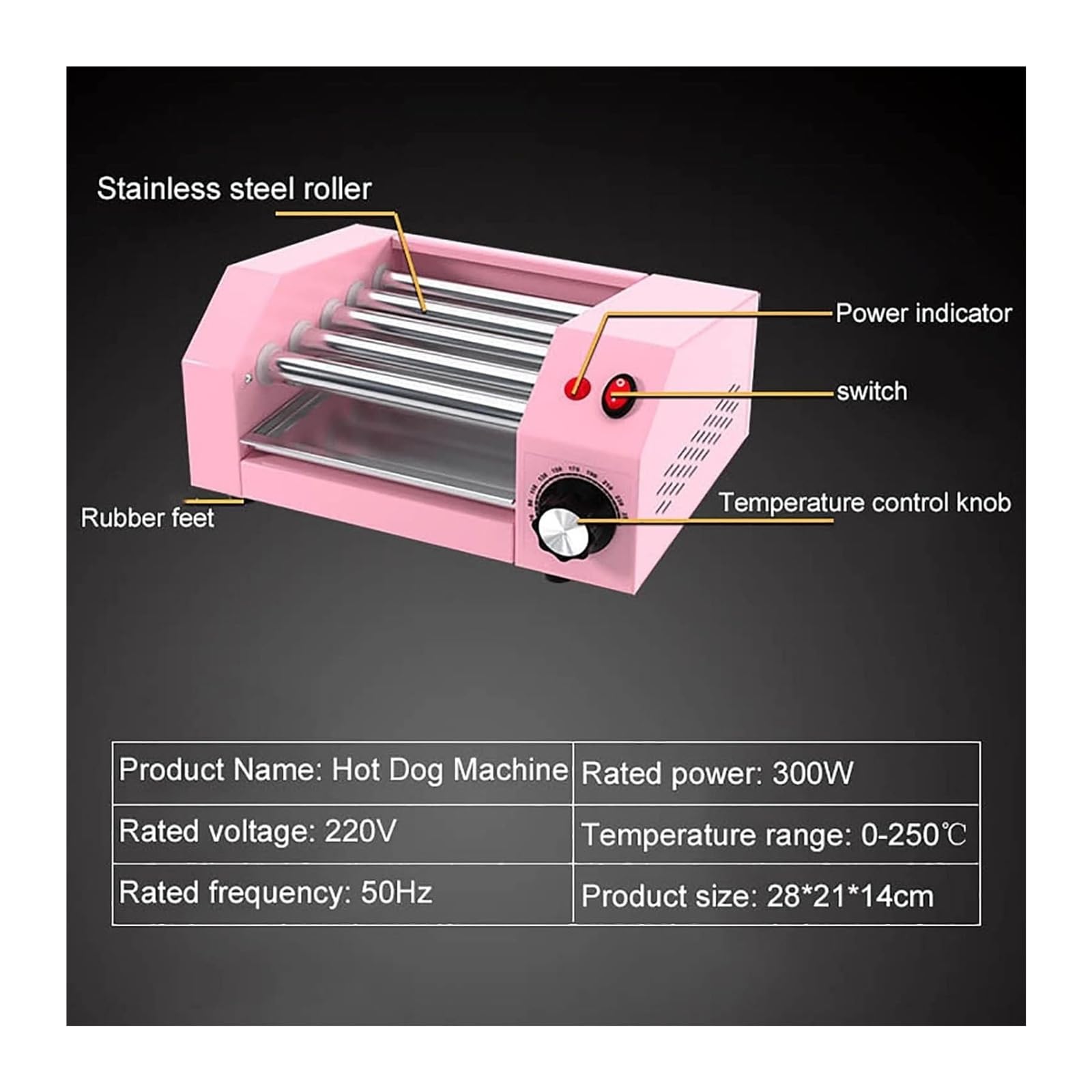 Máquina de rodillos de Hot Dog de mostrador, cocina de parrilla de salchiccon 5 rodillos antiadher, Control de temperatura de 0-250, salchicasasar Hot Dog más caliente eléctrico 5 olla de parrilla de