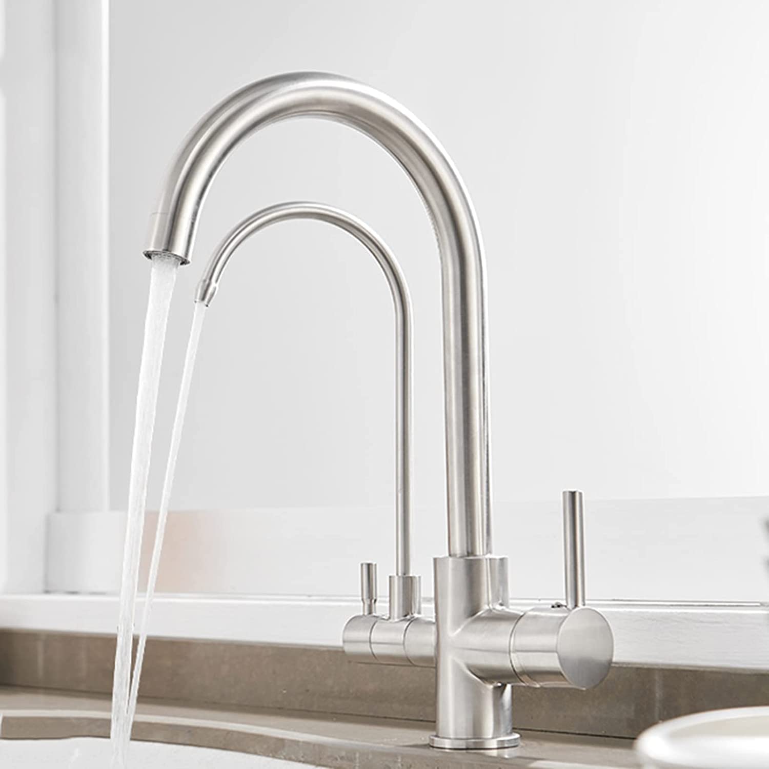 ZQFHSX 3Way Kitchen Faucet Mixer Tap for Reverse Osmosis System Dual Mode Black 3in1 Sink with Double Handle Brushed Finish Stylish & Functional Upgrade
