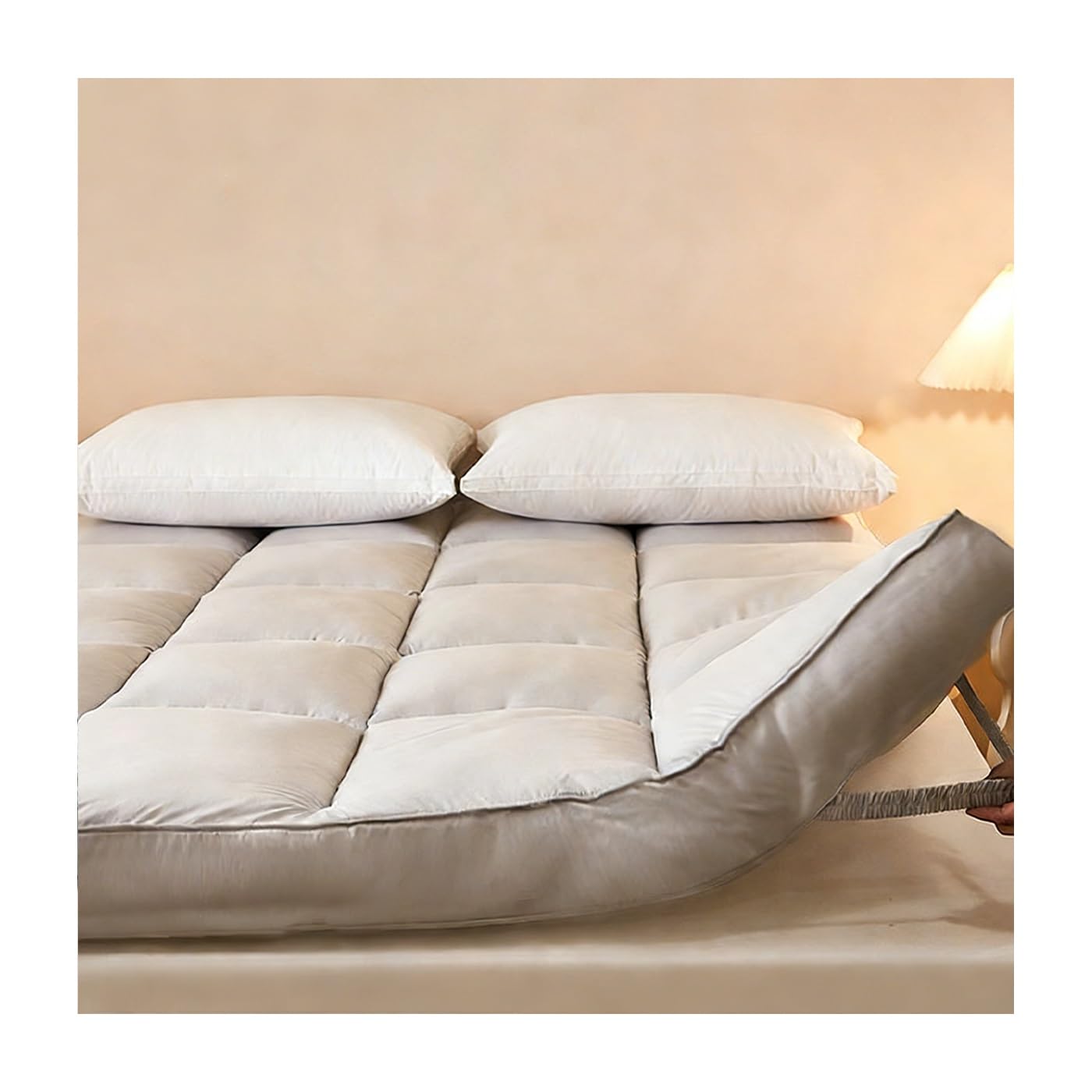 OBONG 10cm Topper Materasso 140x190 180x200 Microfibra Topper Matrimoniale Extra-Morbido E Facile da Pulire Coprimaterasso con Elastici agli Angoli(Gray,KING-180 * 200cm)