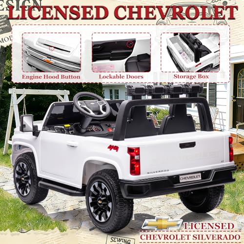 Image of 2 Seater 24V Ride On Toys Licensed Chevry Silverado Ride On Truck, White