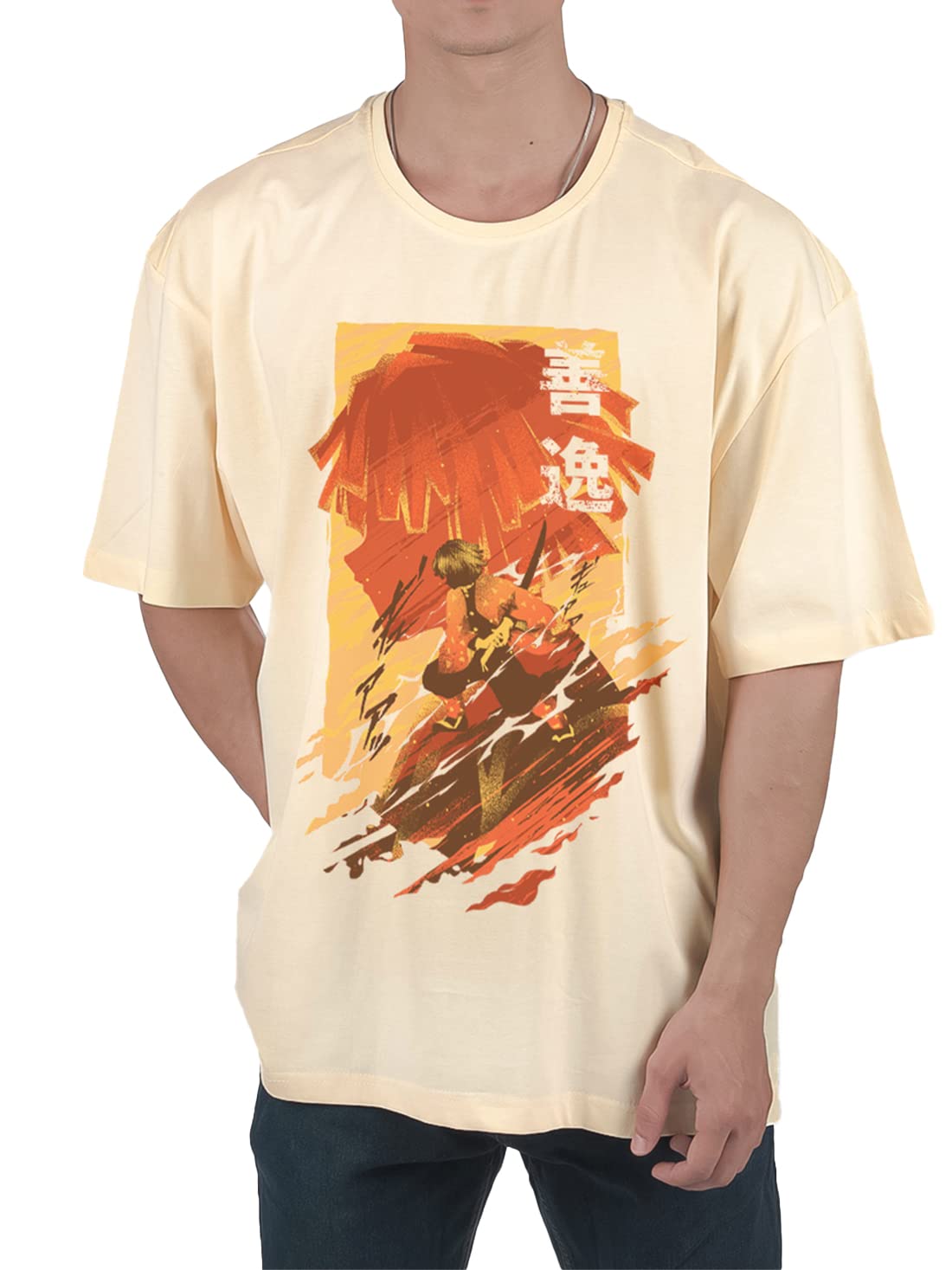 ComicSense.xyzUnisex Anime Oversized T Shirts for Men and Women, Thunder Breathing Printed Drop Shoulder Anime Tshirt