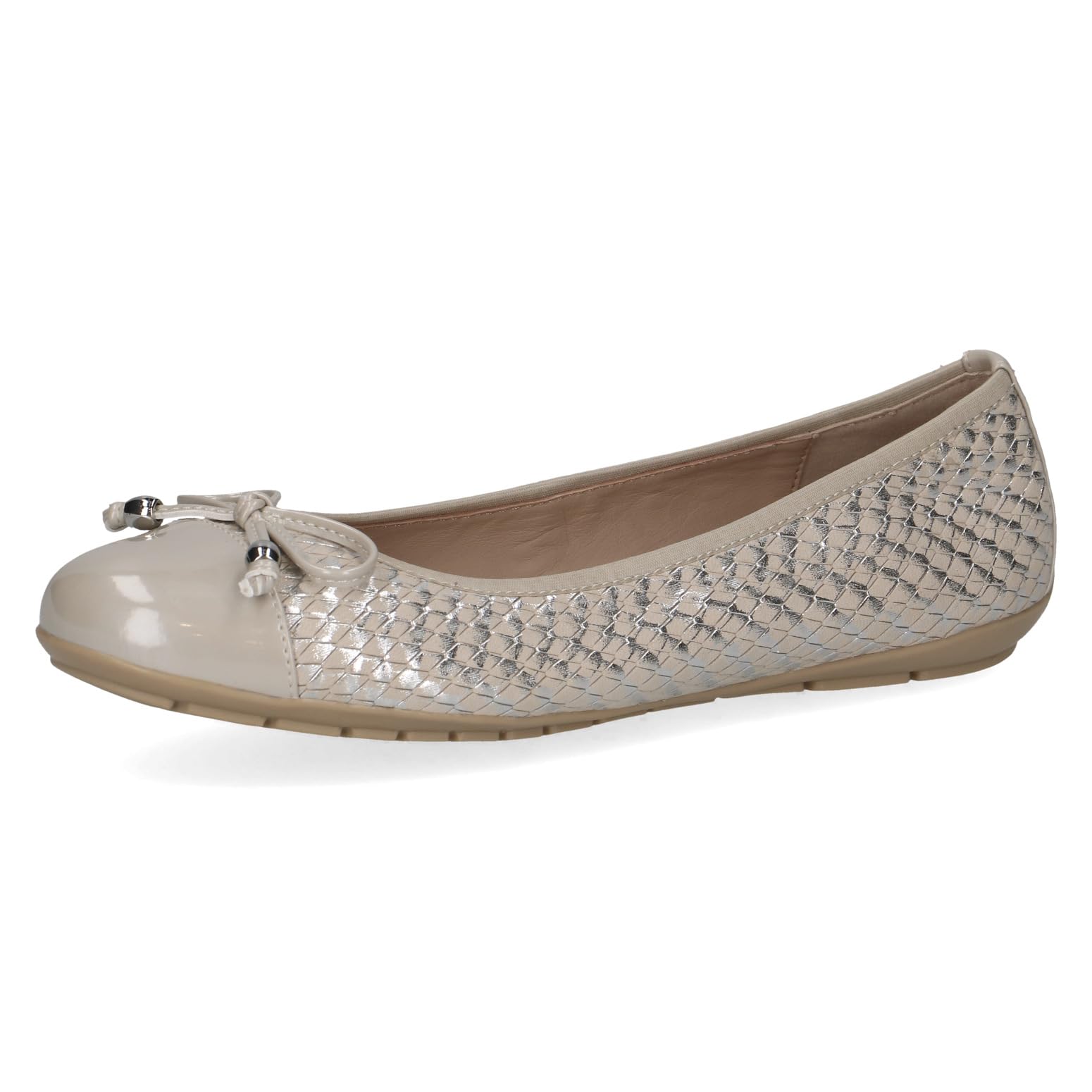 CAPRICE Women Ballet Flats Leather with Patent Finish, Gray (Lt.Grey Comb), 7.5 UK
