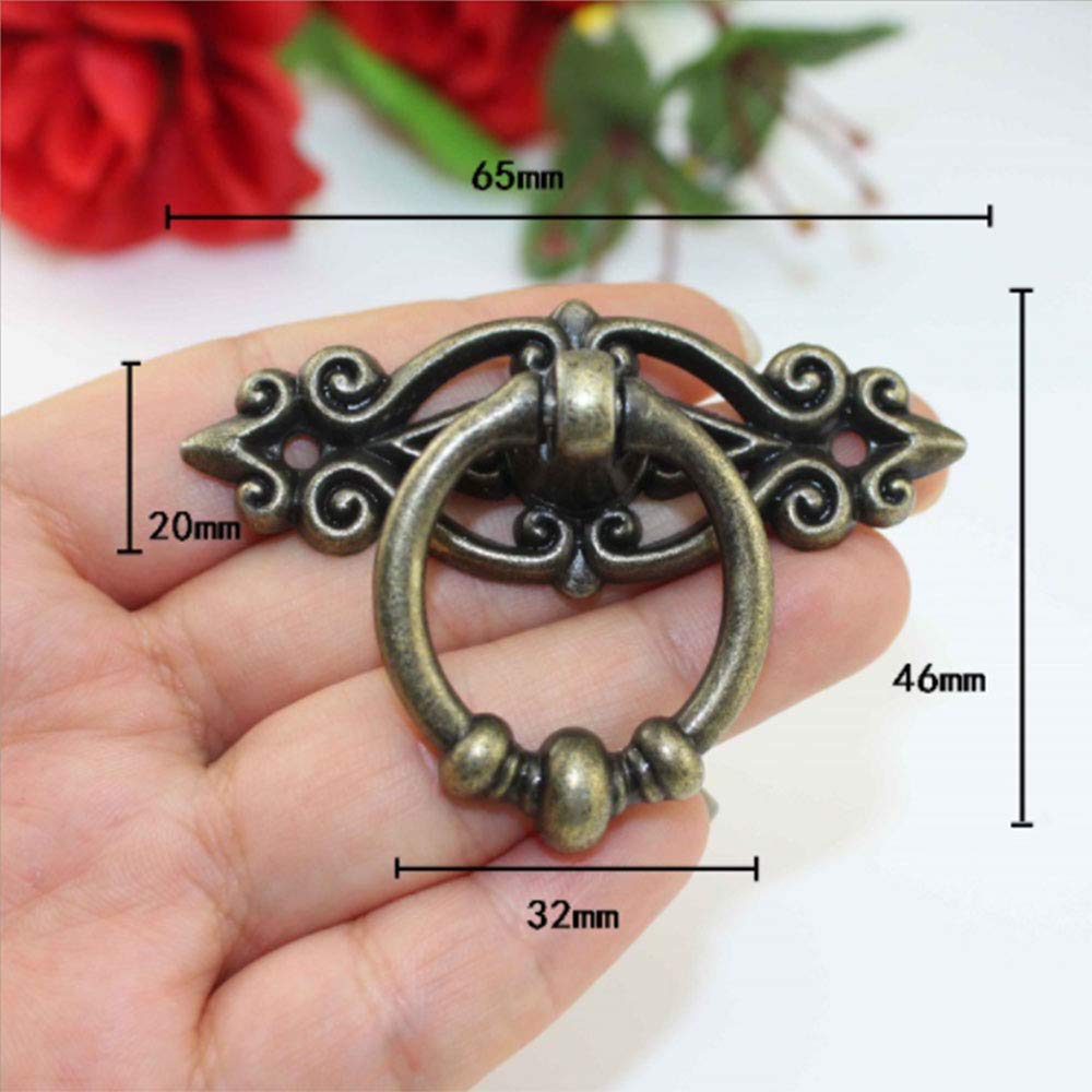 SagaSave 8Pcs Vintage Pull Handle, Retro Ring Handle, Antique Zinc Alloy Pull Handles Knobs for Cabinet Drawer, Gate - Image 2
