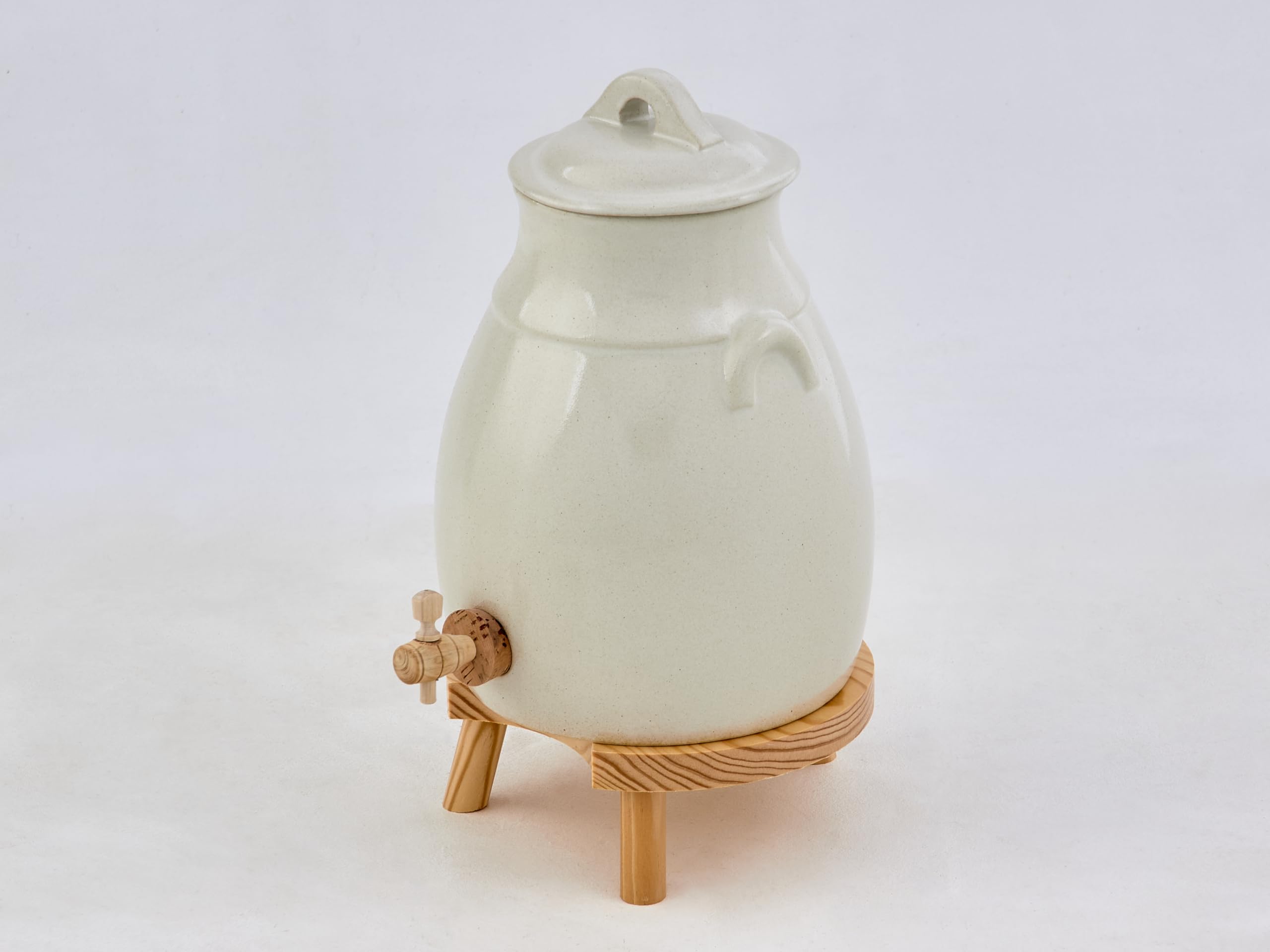 Vinagrera de Gres Natural para Maceración Casera con Soporte de Madera 3,5 litros